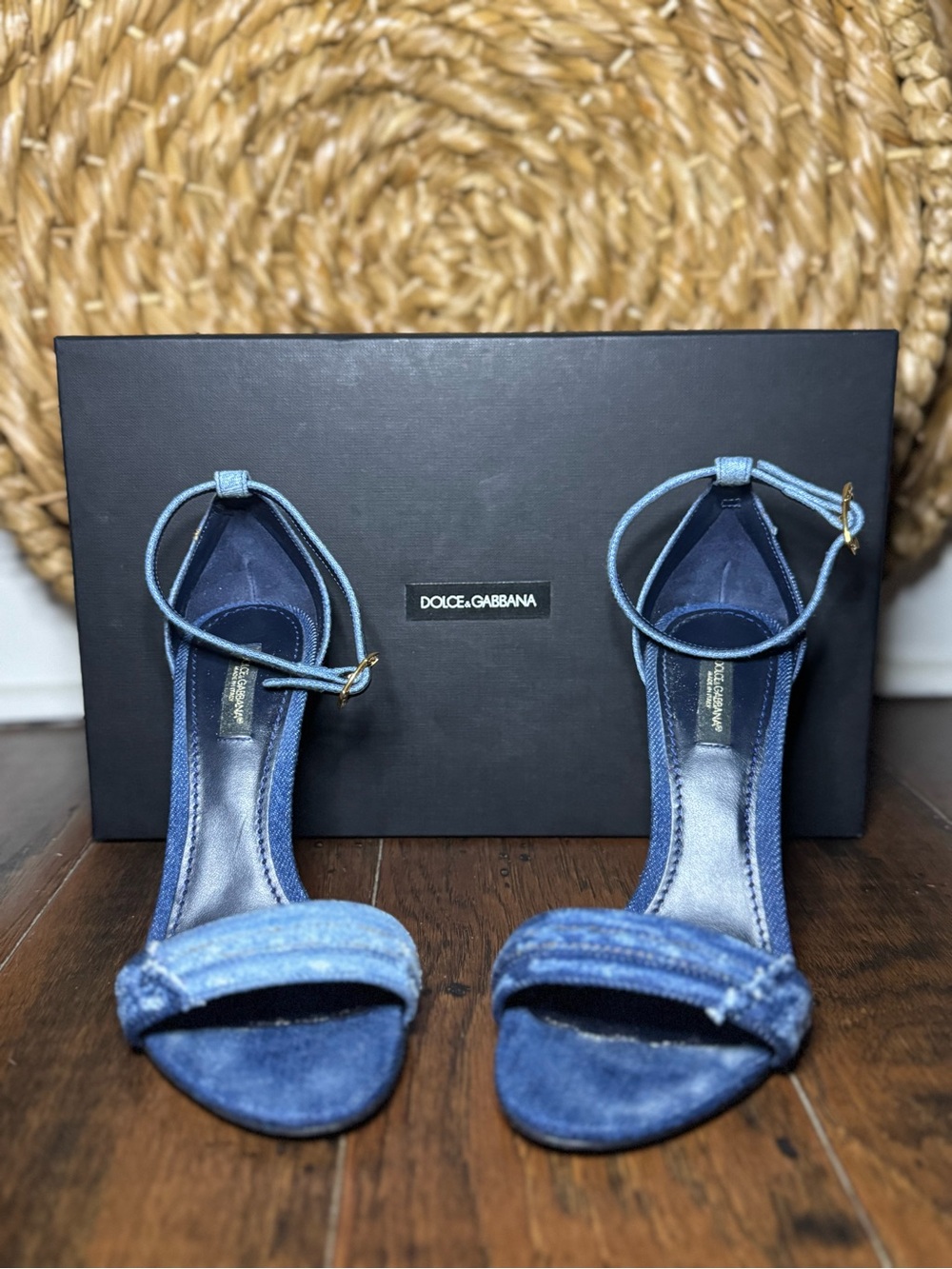 Dolce & Gabbana DG Heel Denim Sandals (Size 37.5)